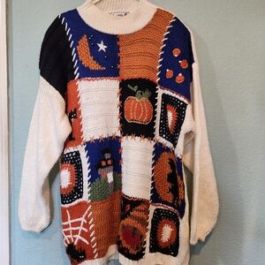 VTG 90s Spice Of Life Halloween Sweater Sz 22 Ghost Patchwork Spooky Y2K RarePi